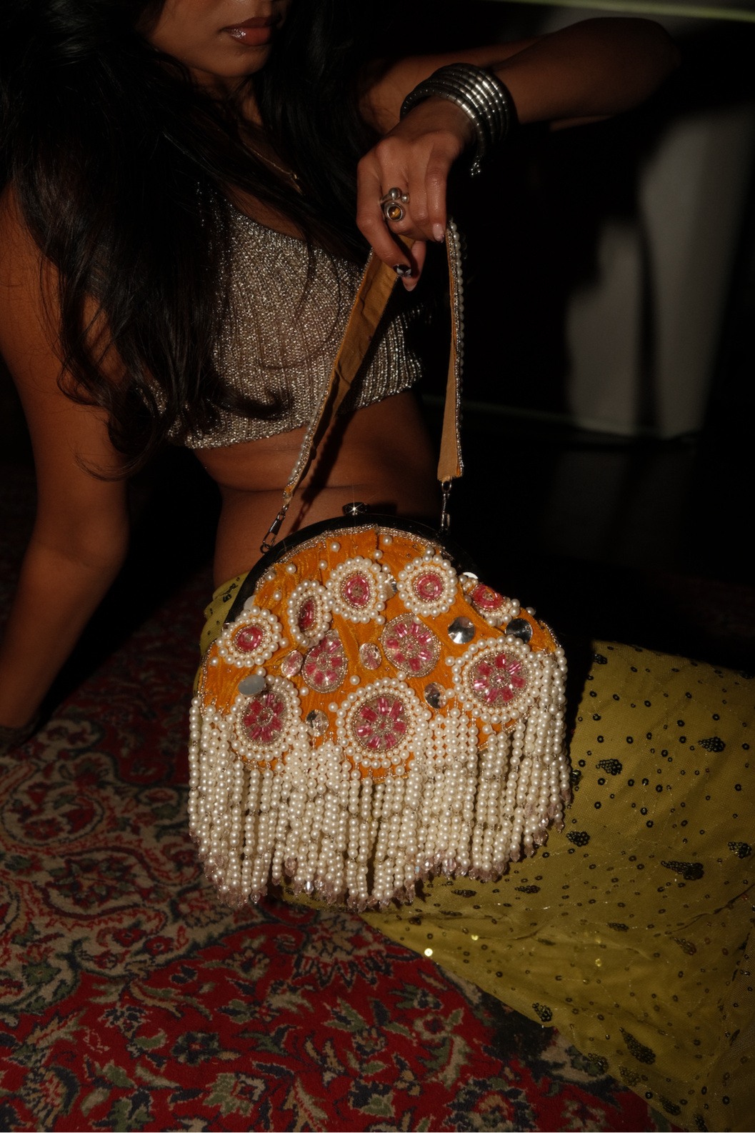 White Circle Beaded Handbag