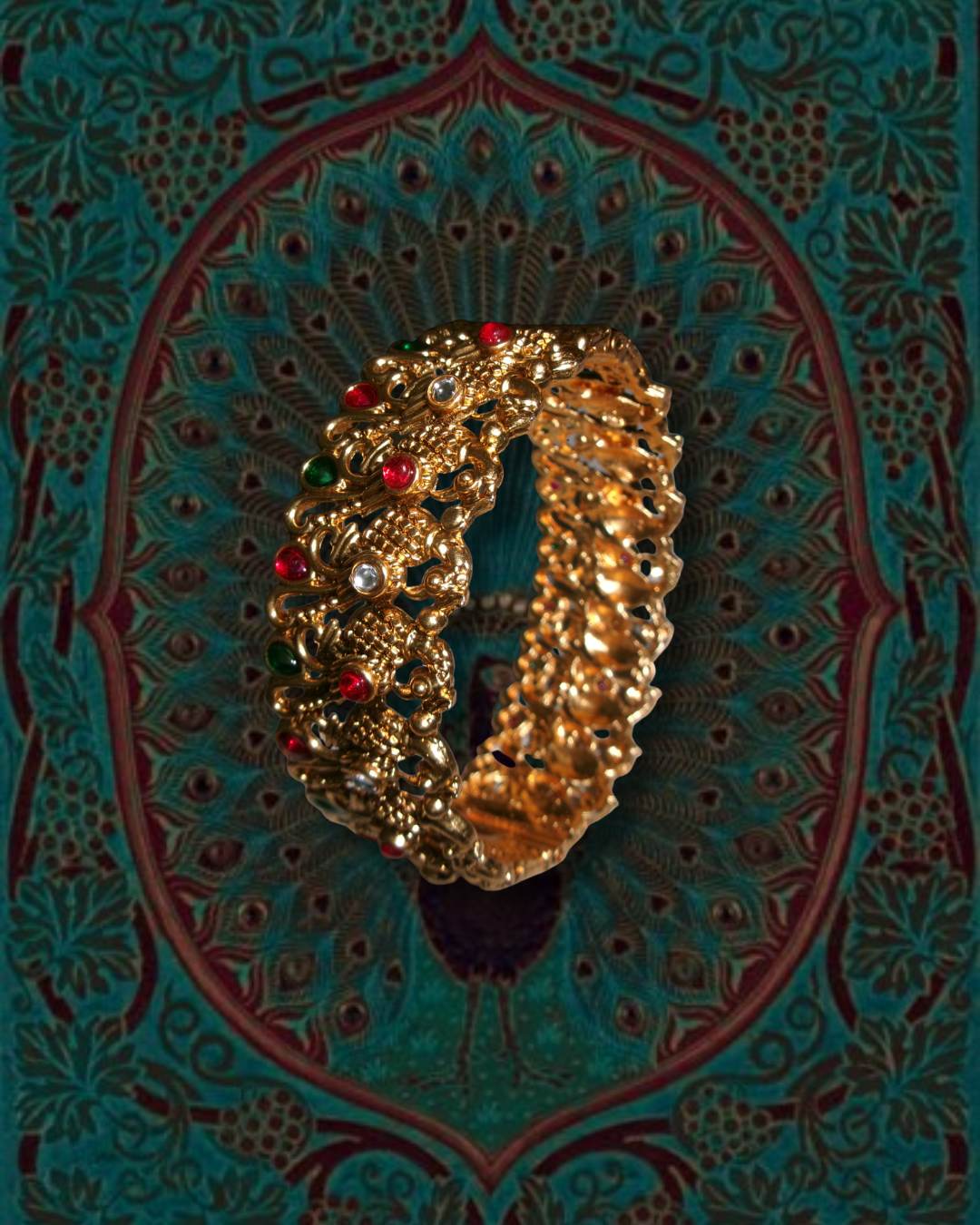 Gold Adjustable Pink and Green Bangle
