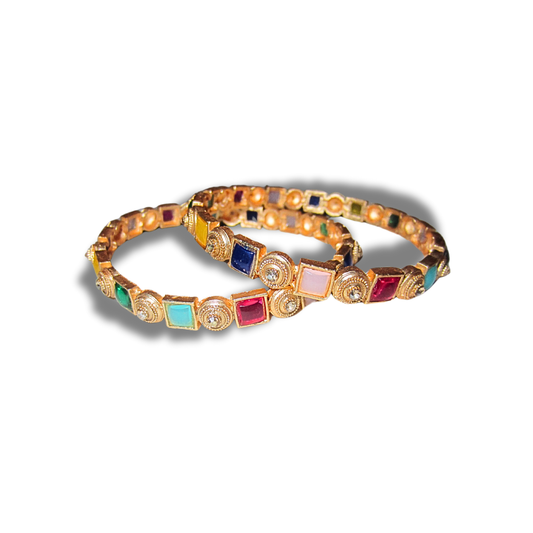 Gold Thin Rainbow Bangles