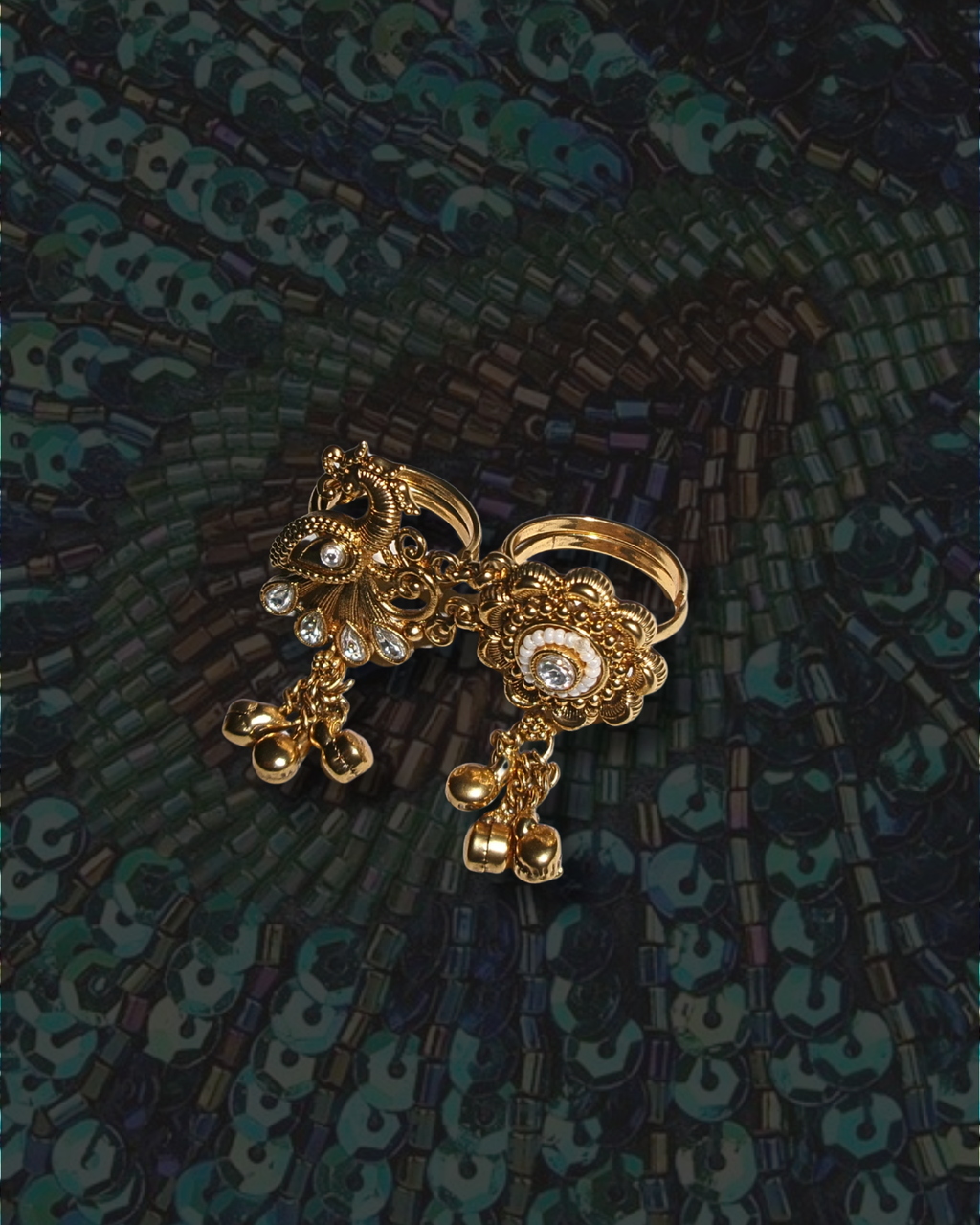 2-in-1 Gold Peacock Ring