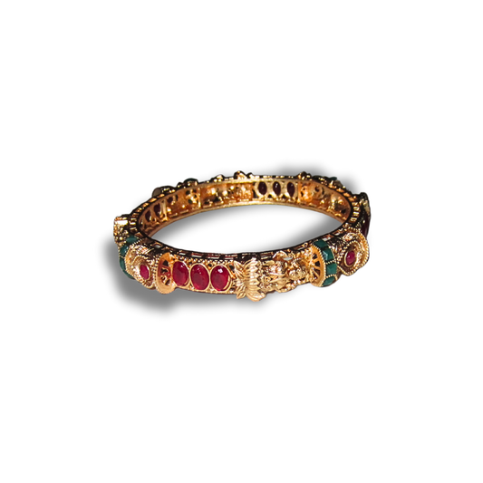 Gold Red and Green Gem Bangle