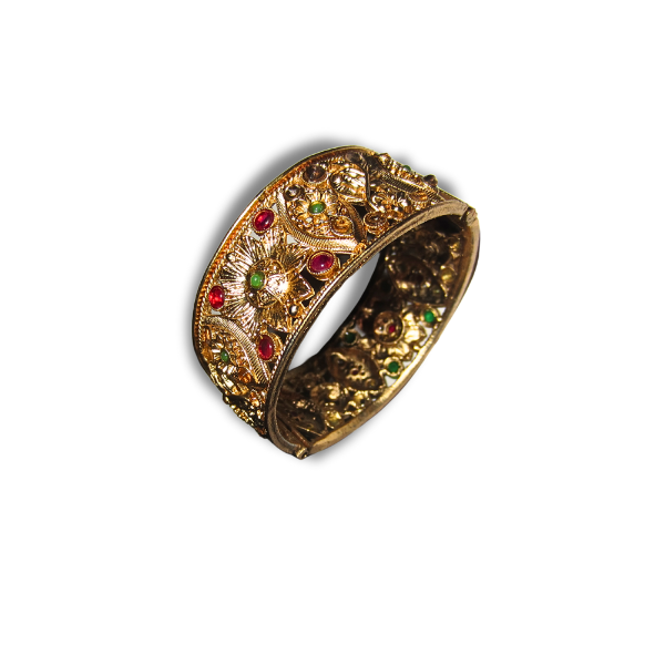 Gold Thick Red and Green Flower Bangle