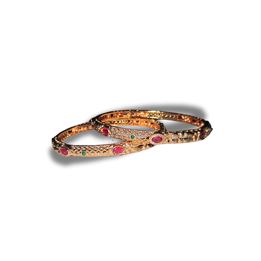 Gold Thin Red and Green Bangles
