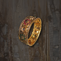 Gold Red Green and Silver Floral Bangle