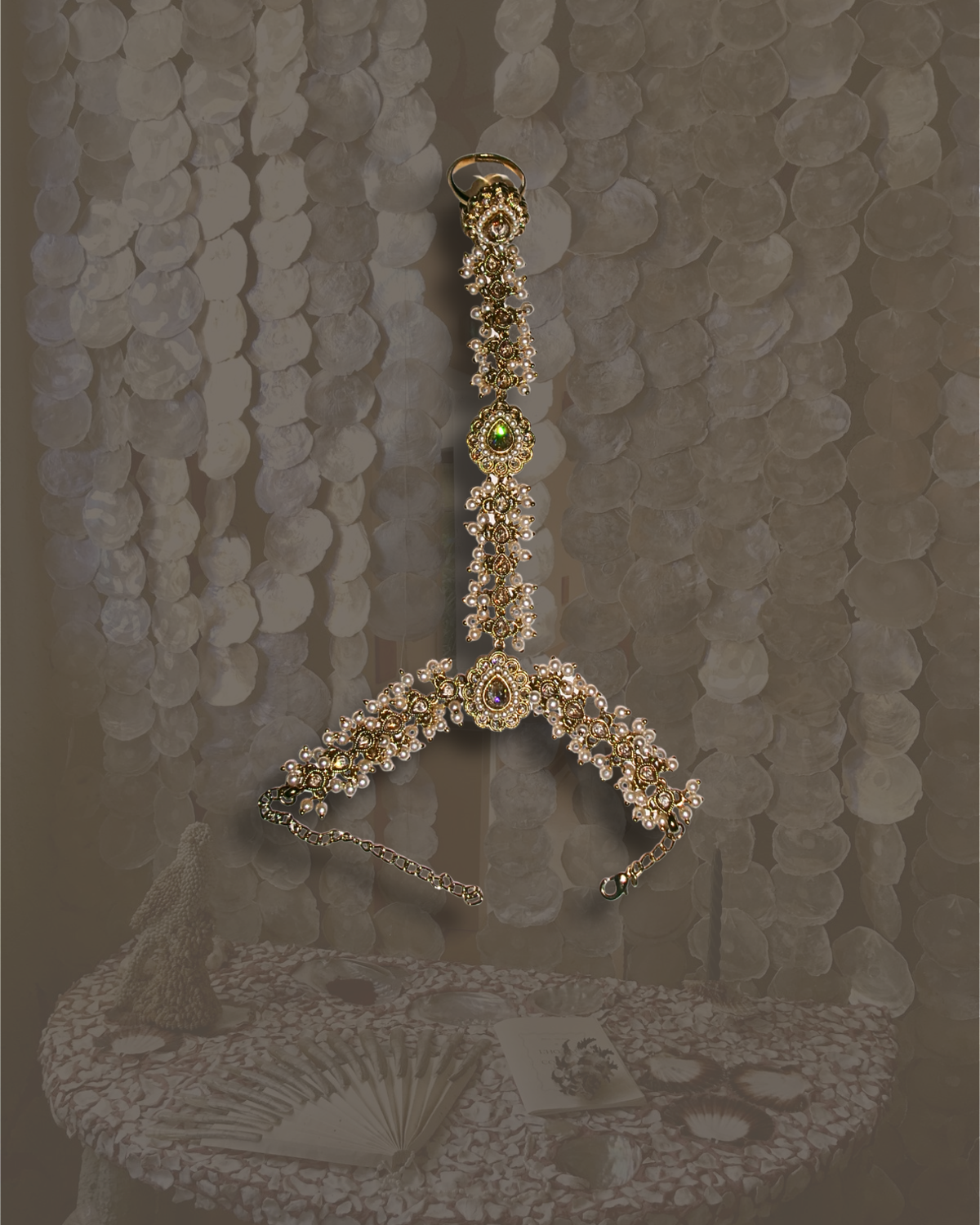 Gold Grey Pearl Hand Chain (Hath Paan)