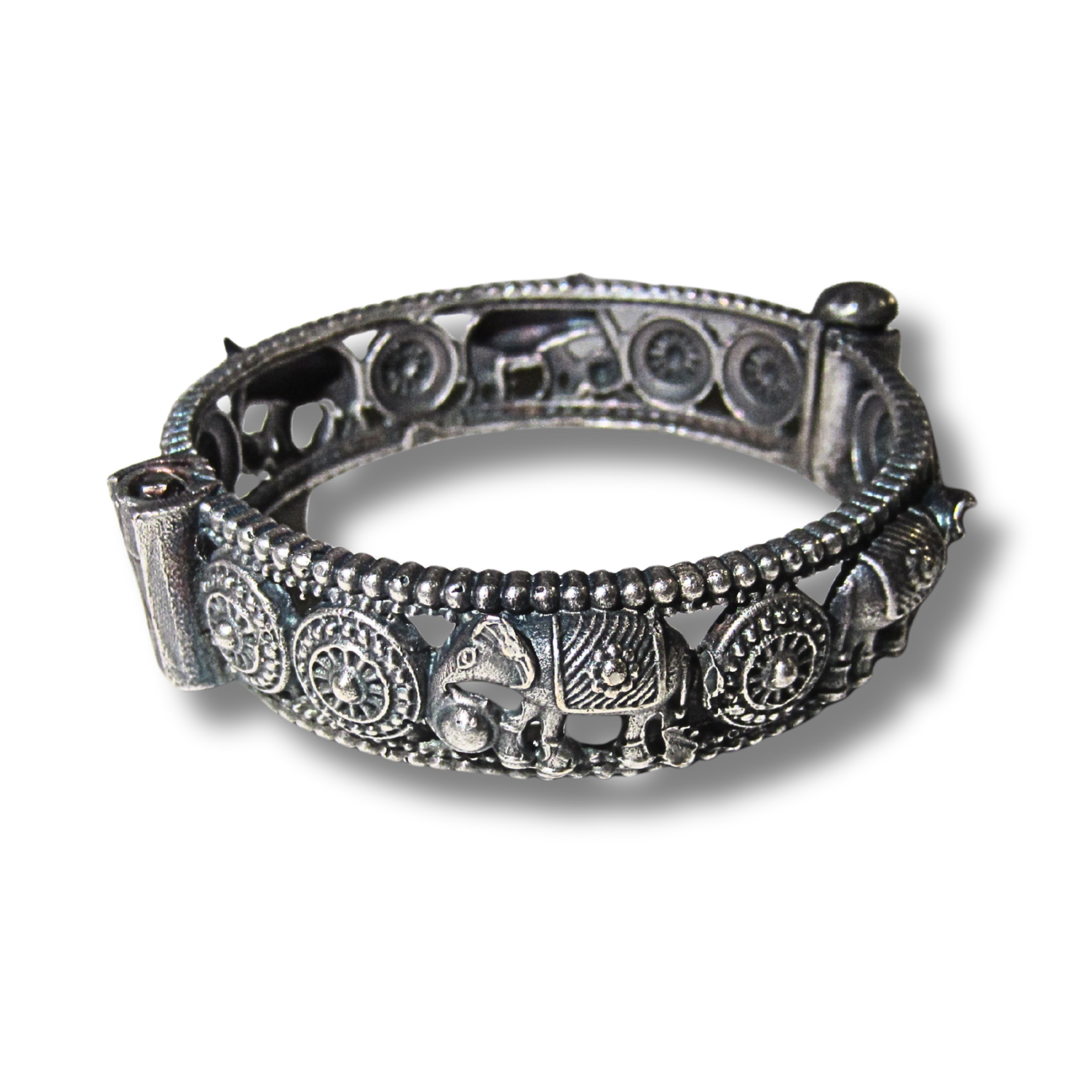 Oxidised Silver Elephant Bangle