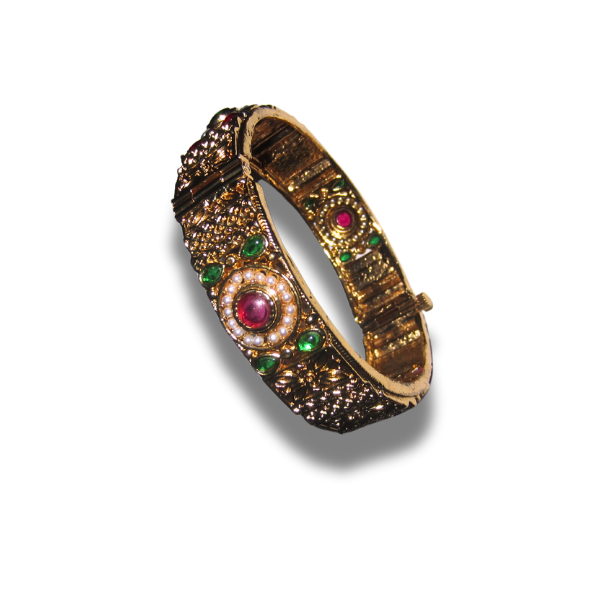 Gold Bead Charm Bangle