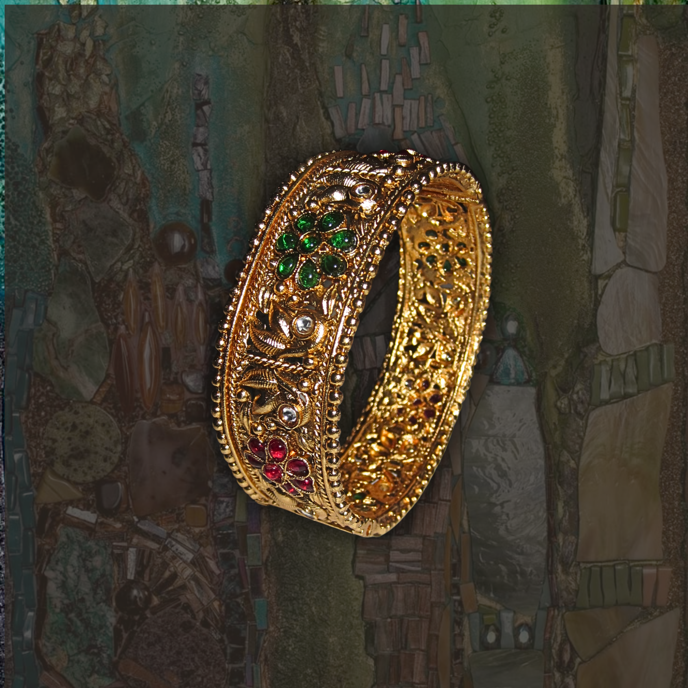 Gold Red Green and Silver Bangle