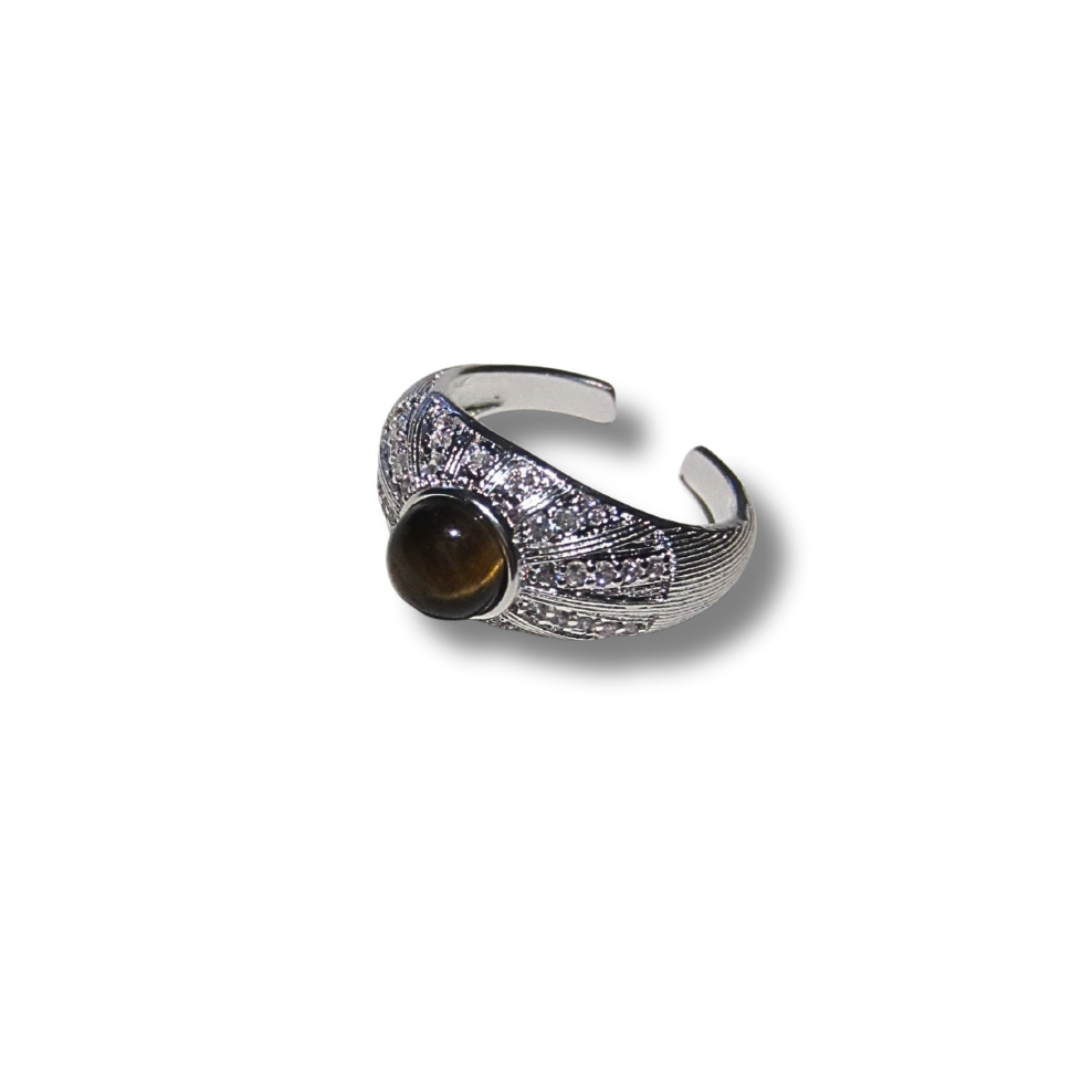 Silver Brown Bead Ring