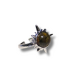 Silver ring with a large brown gemstone on a white background