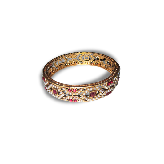 Gold Red and White Pearl Bangle