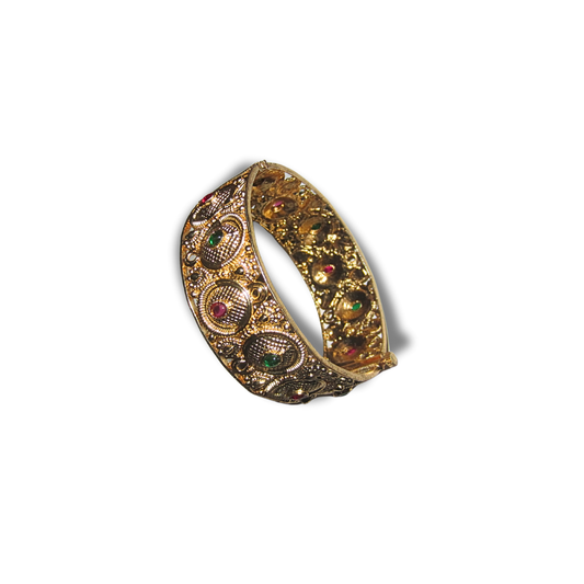 Thick Gold Red and Green Circle Bangle