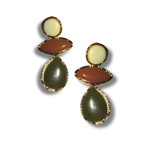 Pair of earrings with multicolored stones on a white background