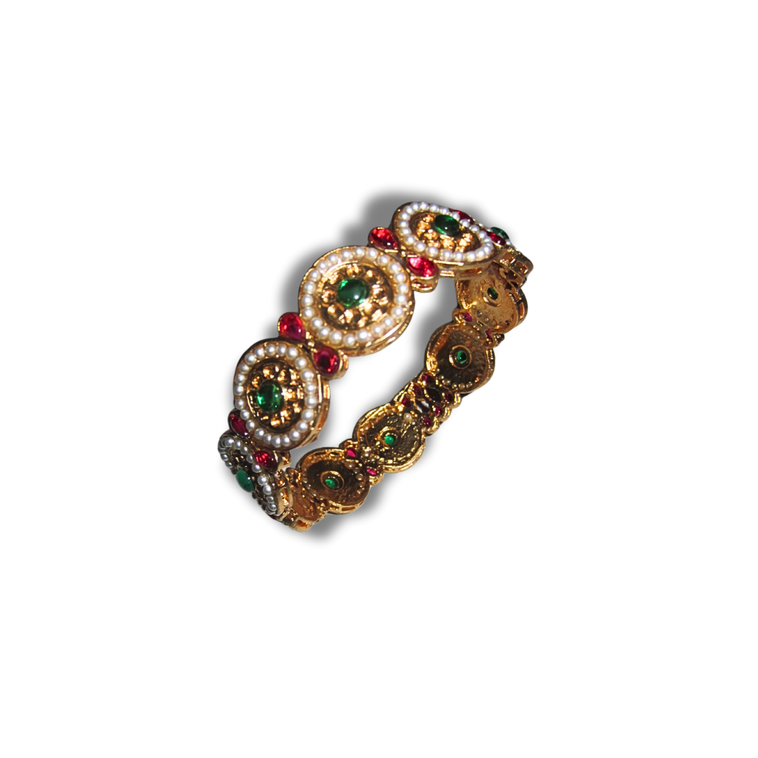 Gold Pink and Green Charm Bangle