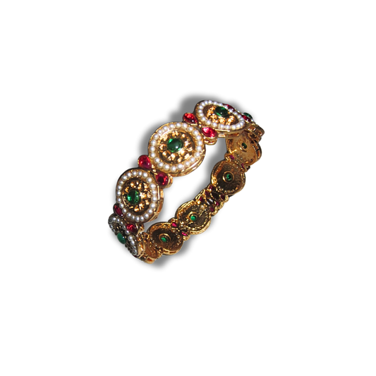 Gold Pink and Green Charm Bangle