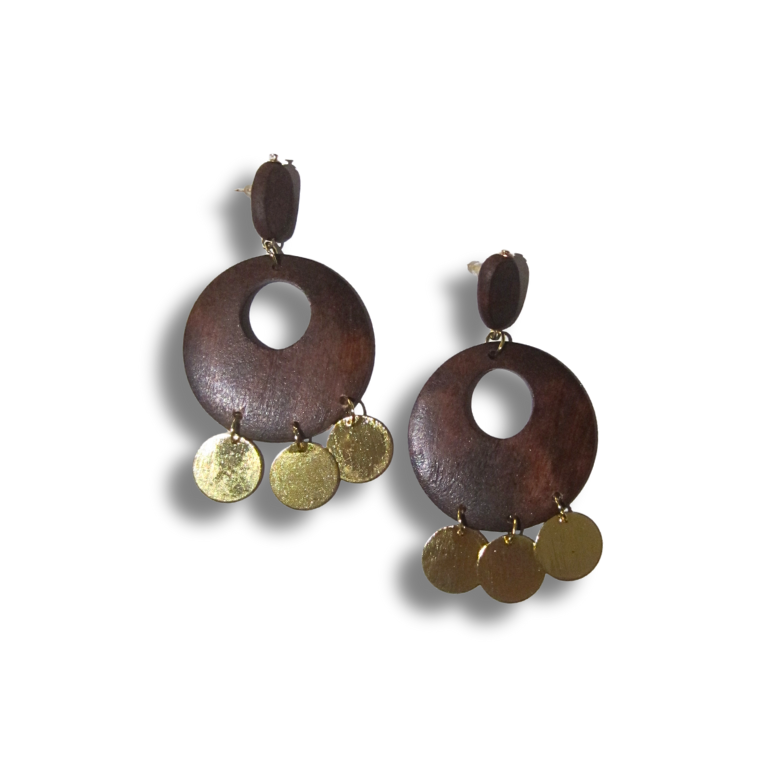 Wooden Gold Drop Earrings
