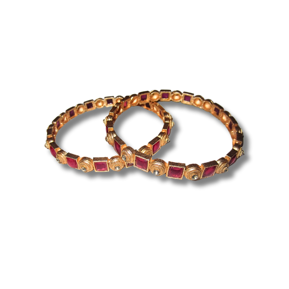Gold Red Thin Bangles