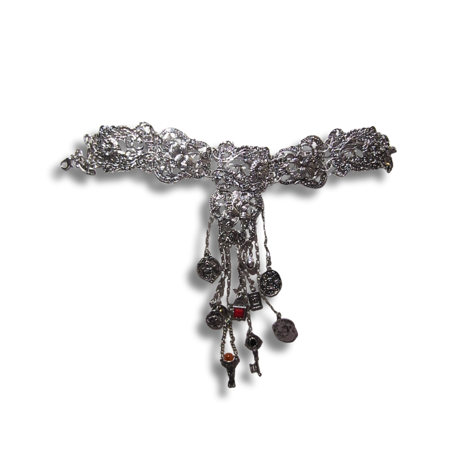 silver choker necklace with hanging charms