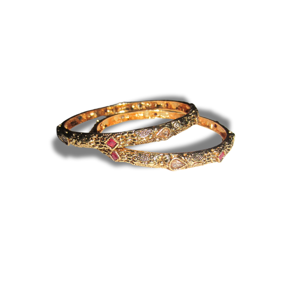 Gold Thin Pink and Red Bangles