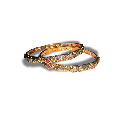 Gold Thin Pink and Red Bangles