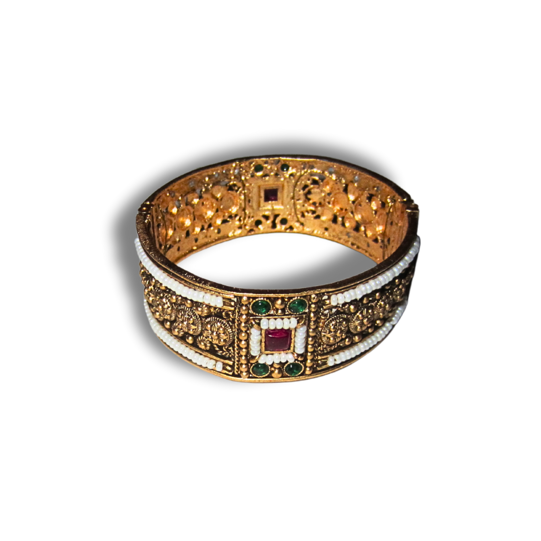 Gold Thick Bead Gem Bangle