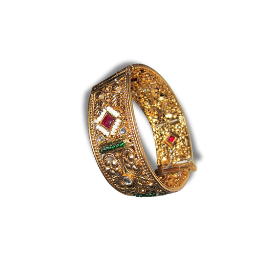 Gold Thick White Bead Bangle