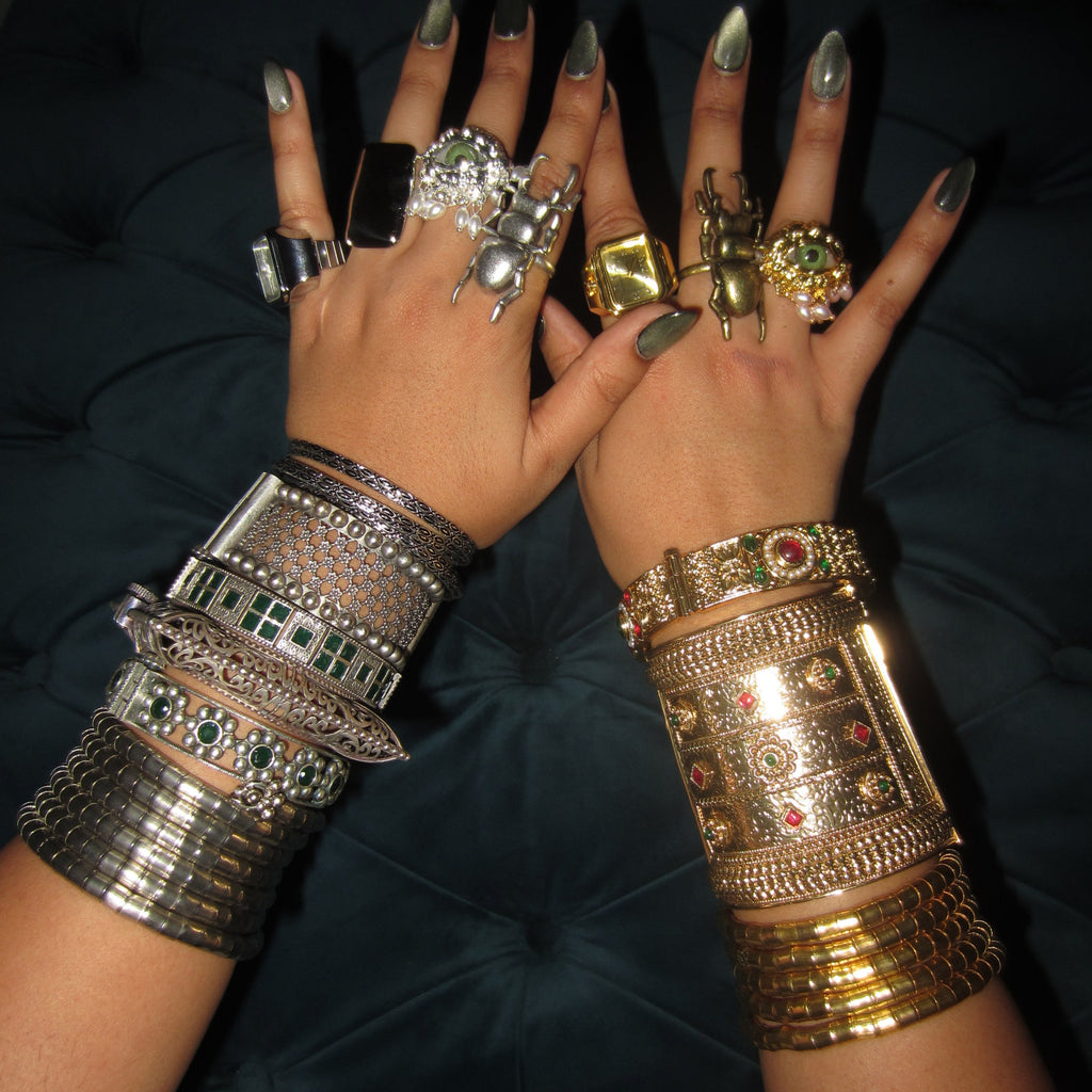 Gold Bead Charm Bangle