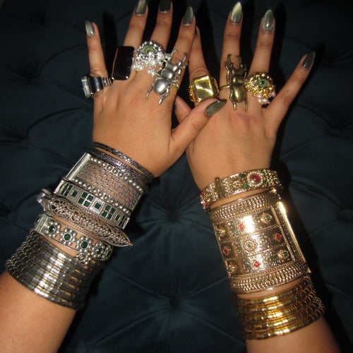 Gold Bead Charm Bangle