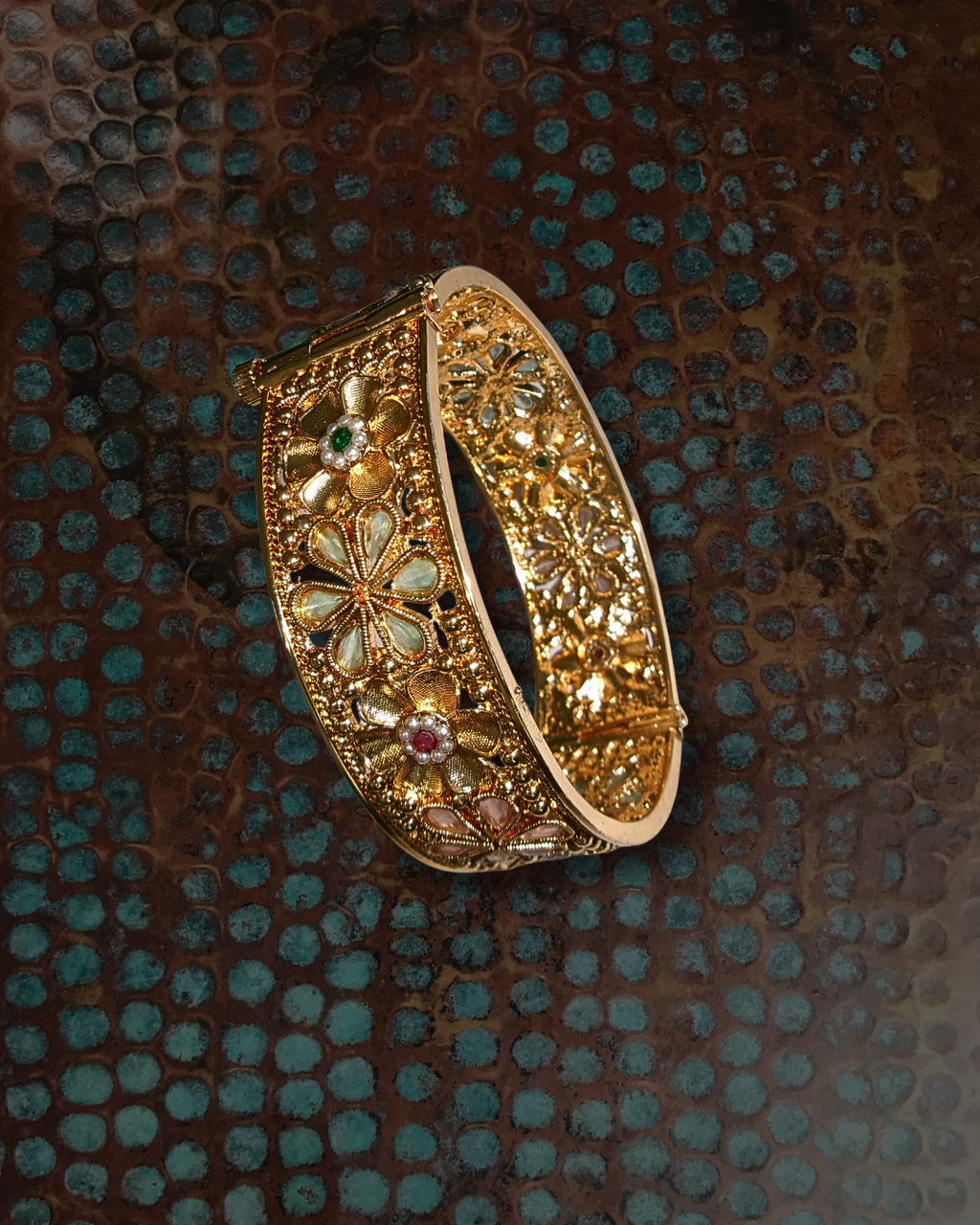 Gold Adjustable Flower Pastel Bangle