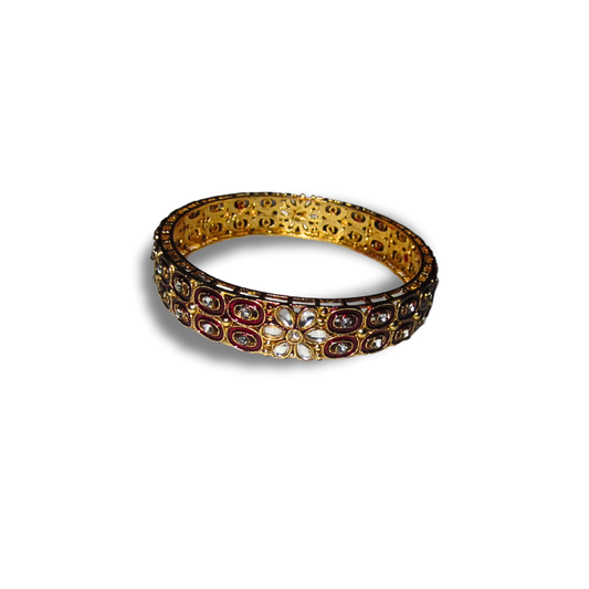 Gold Maroon and Silver Flower Bangle