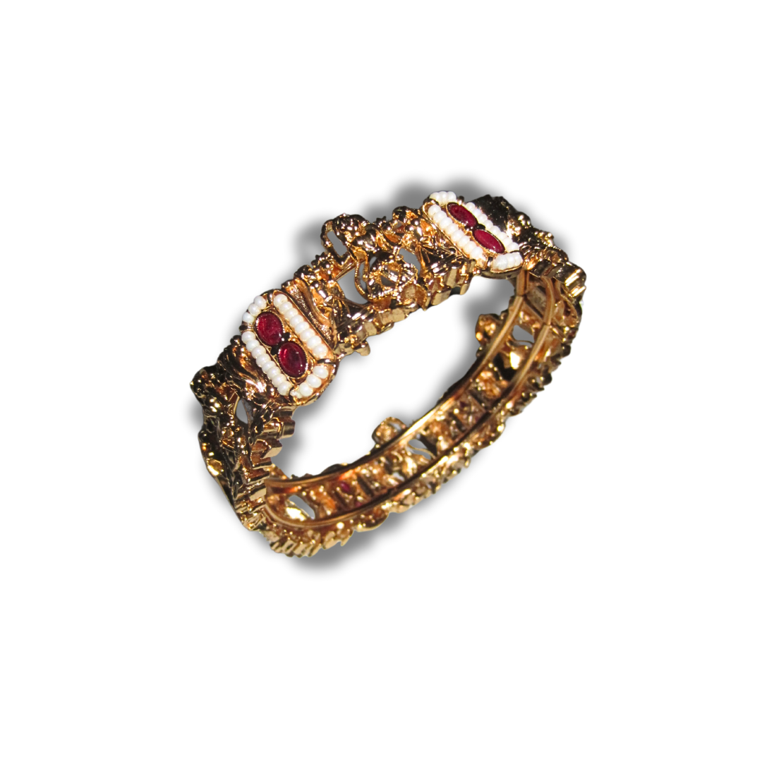 Gold Red and White Bead Bangle