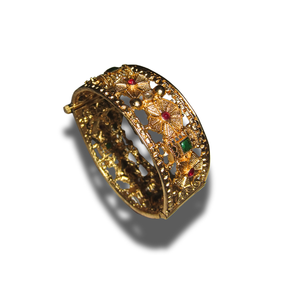 Gold Thick Flower Bangle