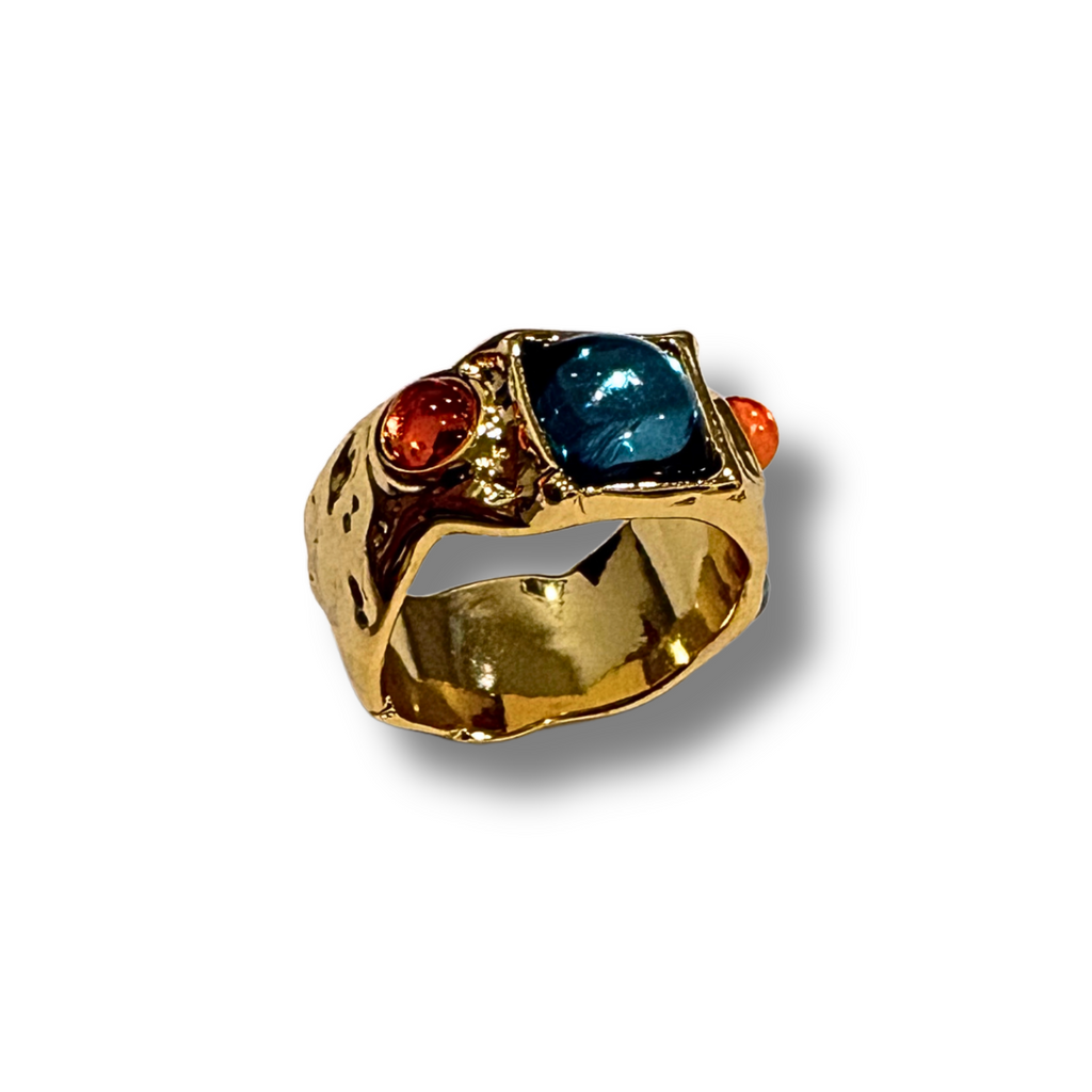 Chunky Gold Ring (Blue and Orange)