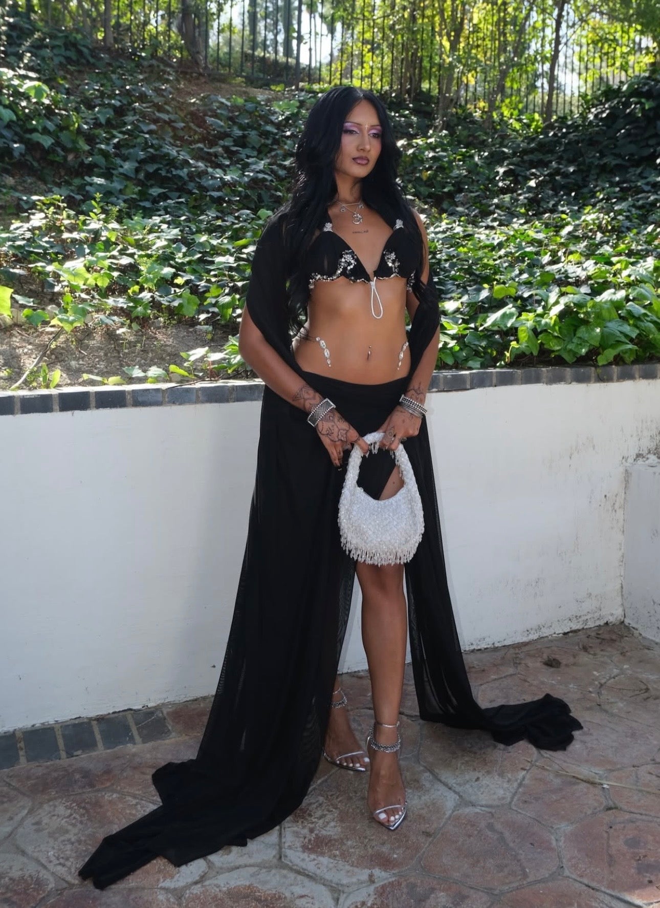 White Silver Beaded Handbag