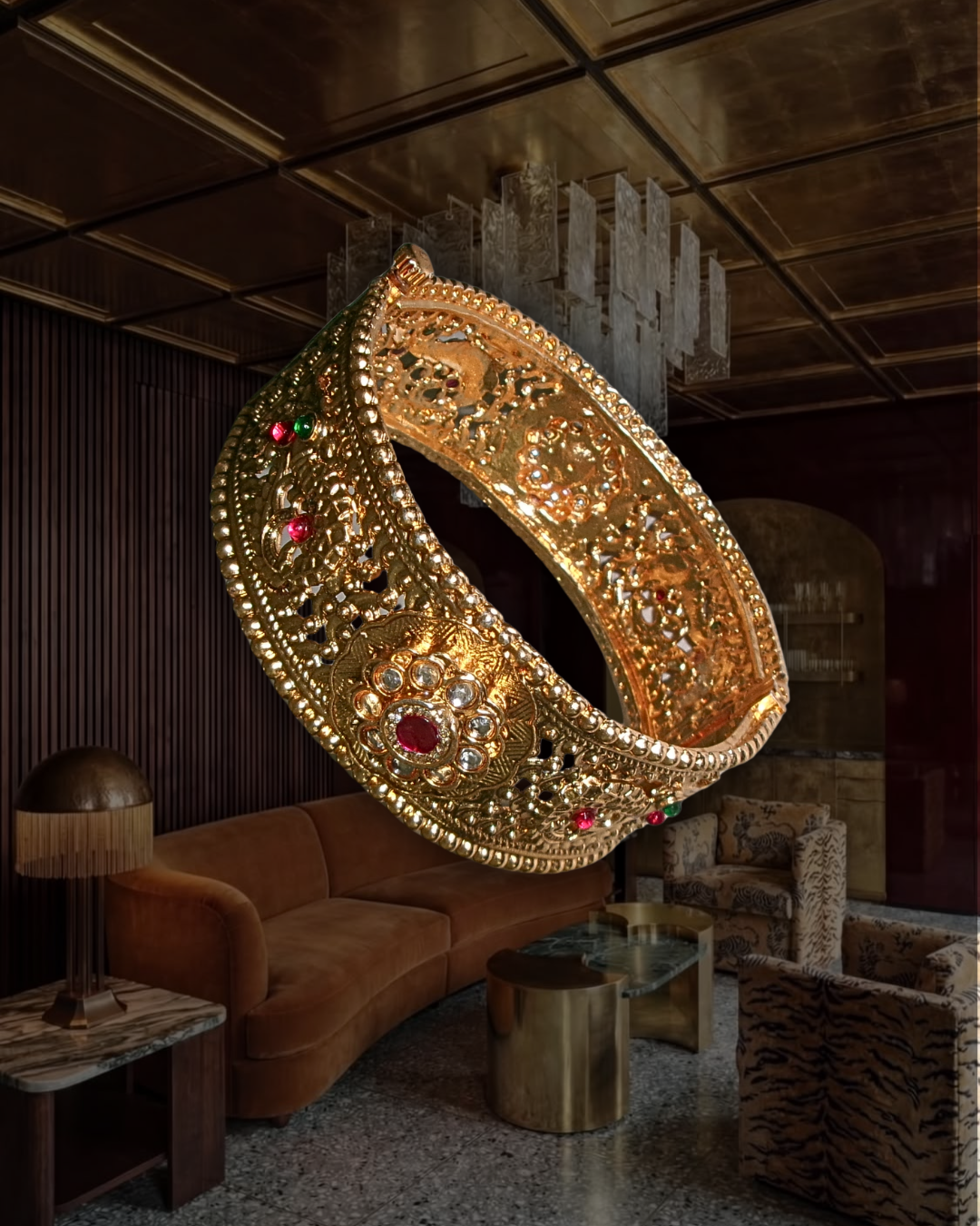 Gold Circle Flower Gem Bangle
