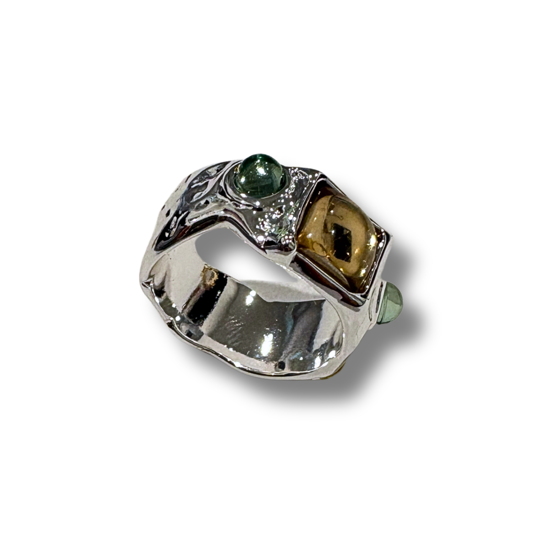 Chunky Silver Ring (Yellow and Green)