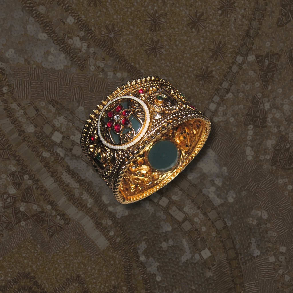 Gold Teal Bangle Cuff