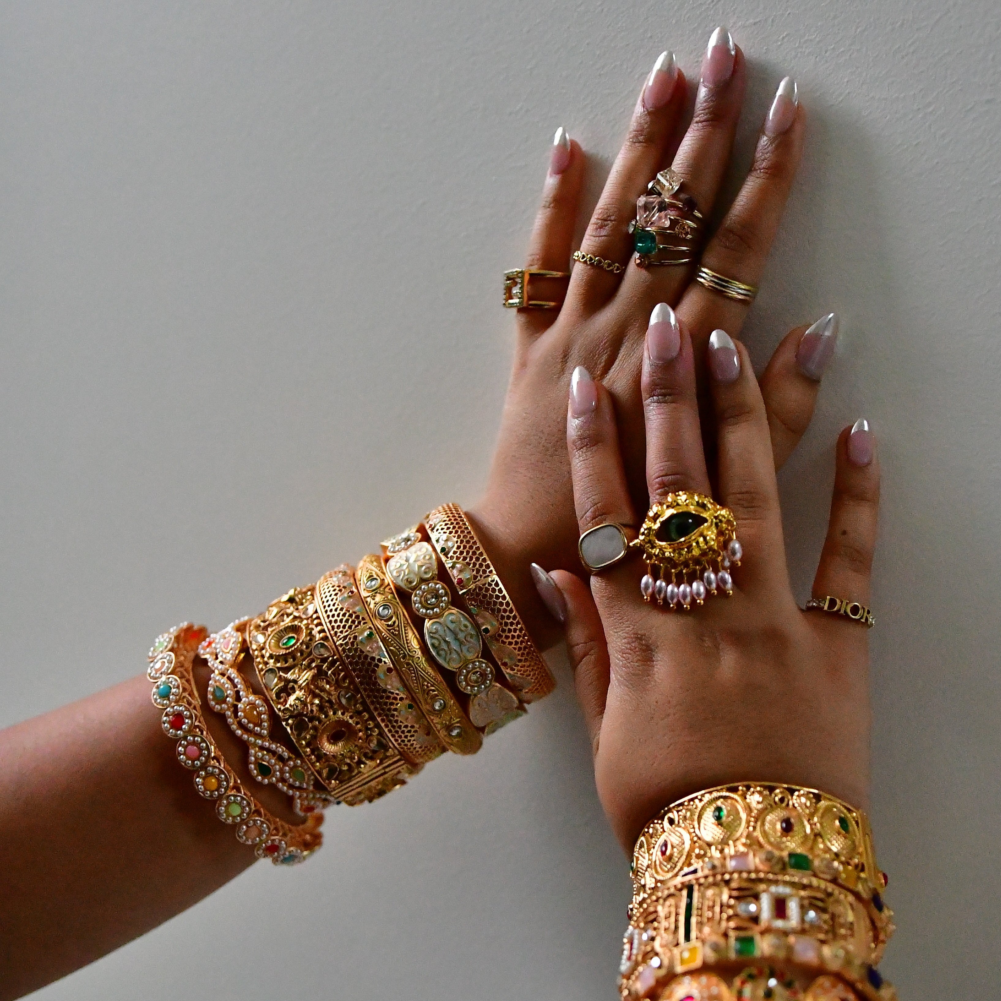 Gold Blue Pearl Bangle