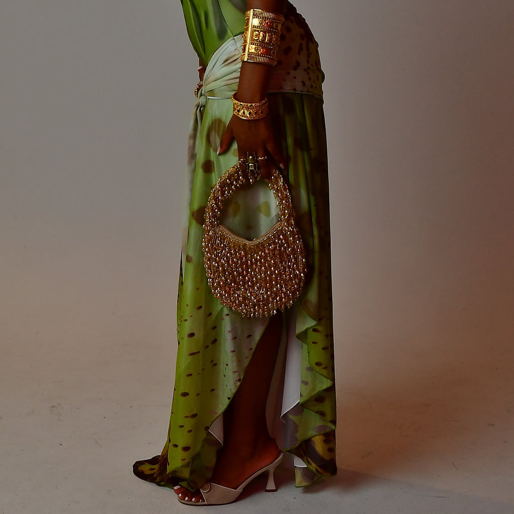 Gold Round Beaded Handbag