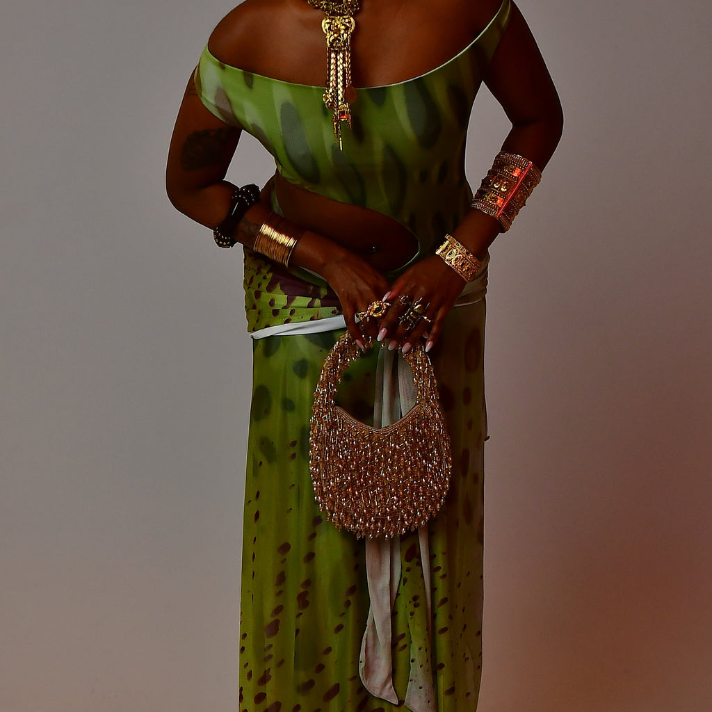 Gold Round Beaded Handbag