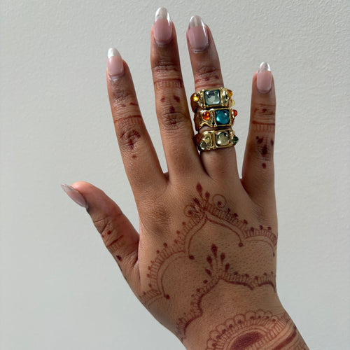 Chunky Gold Ring (Blue and Orange)