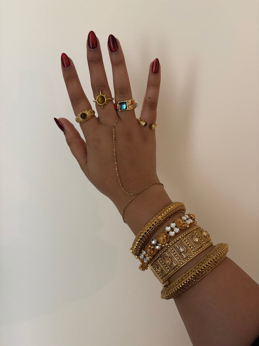 Gold Thick Silver Bead Bangle