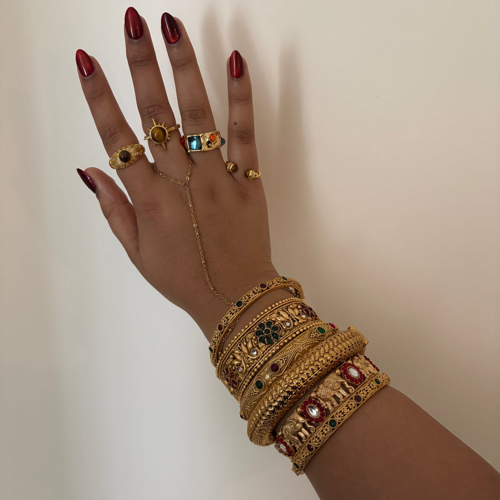 Gold Red Green and Silver Bangle