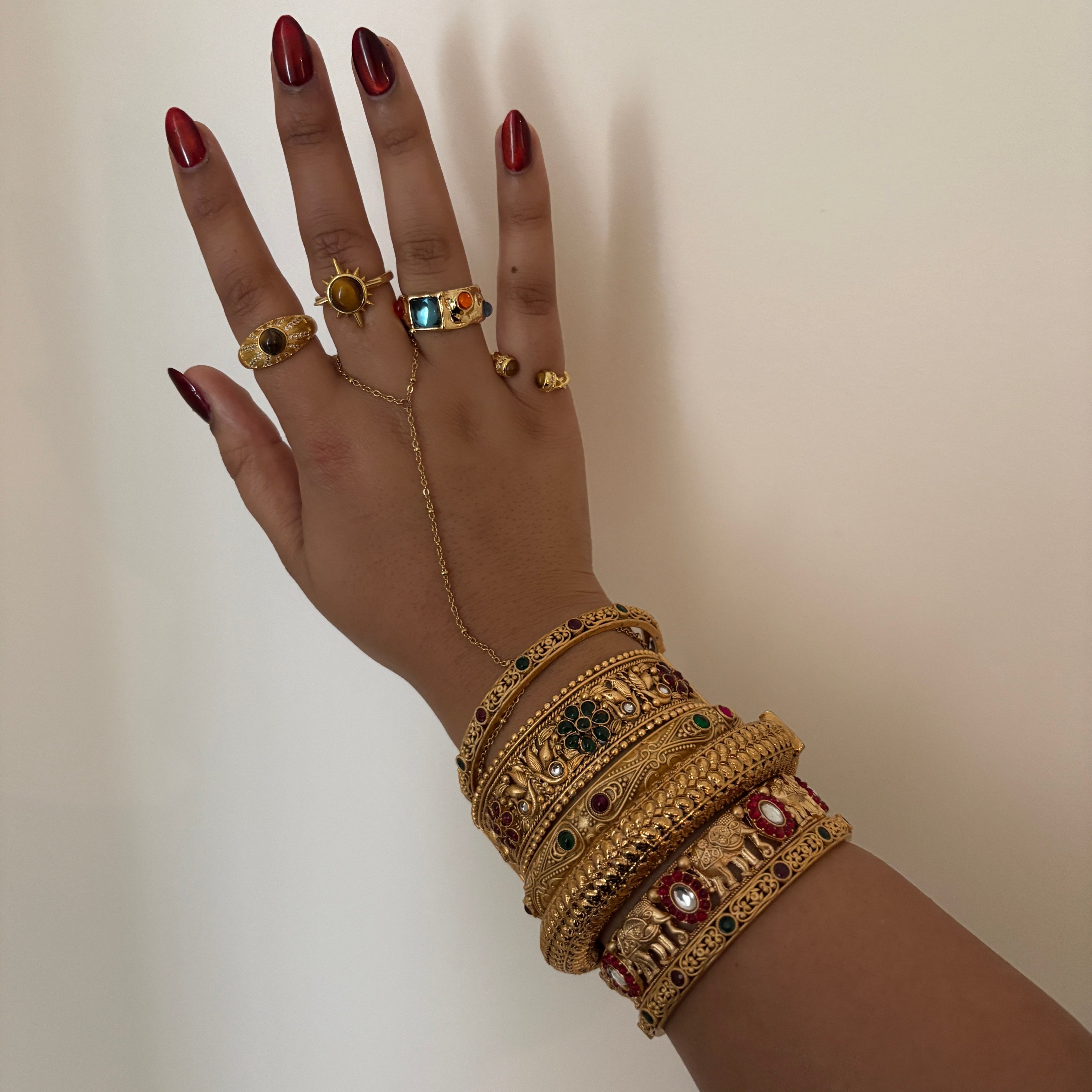 Gold Red Green and Silver Bangle