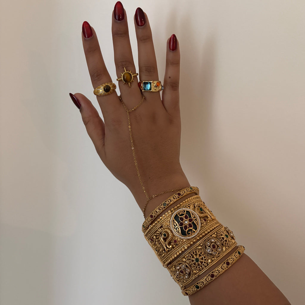 Gold Teal Bangle Cuff