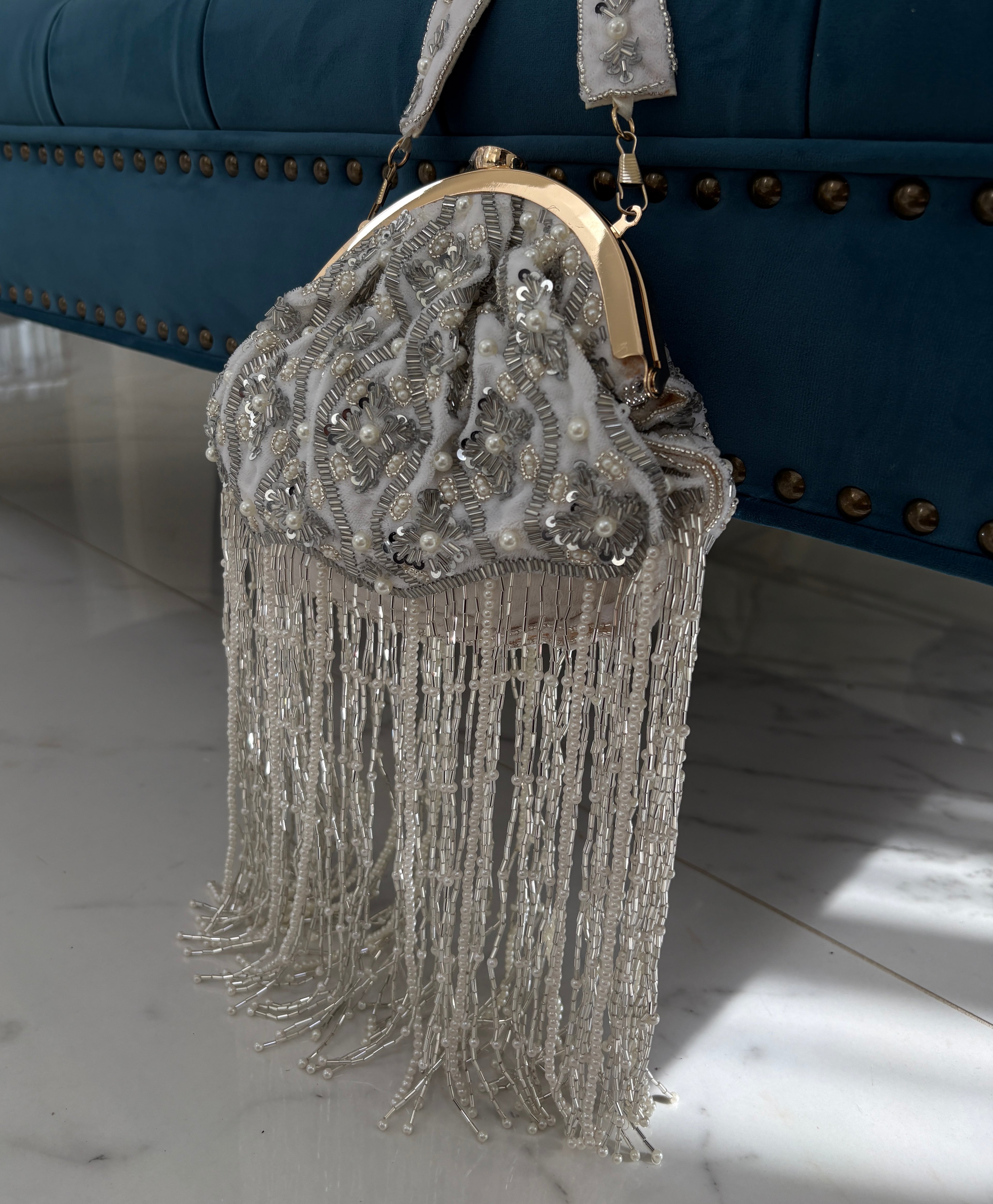 White Silver Pearl Bag
