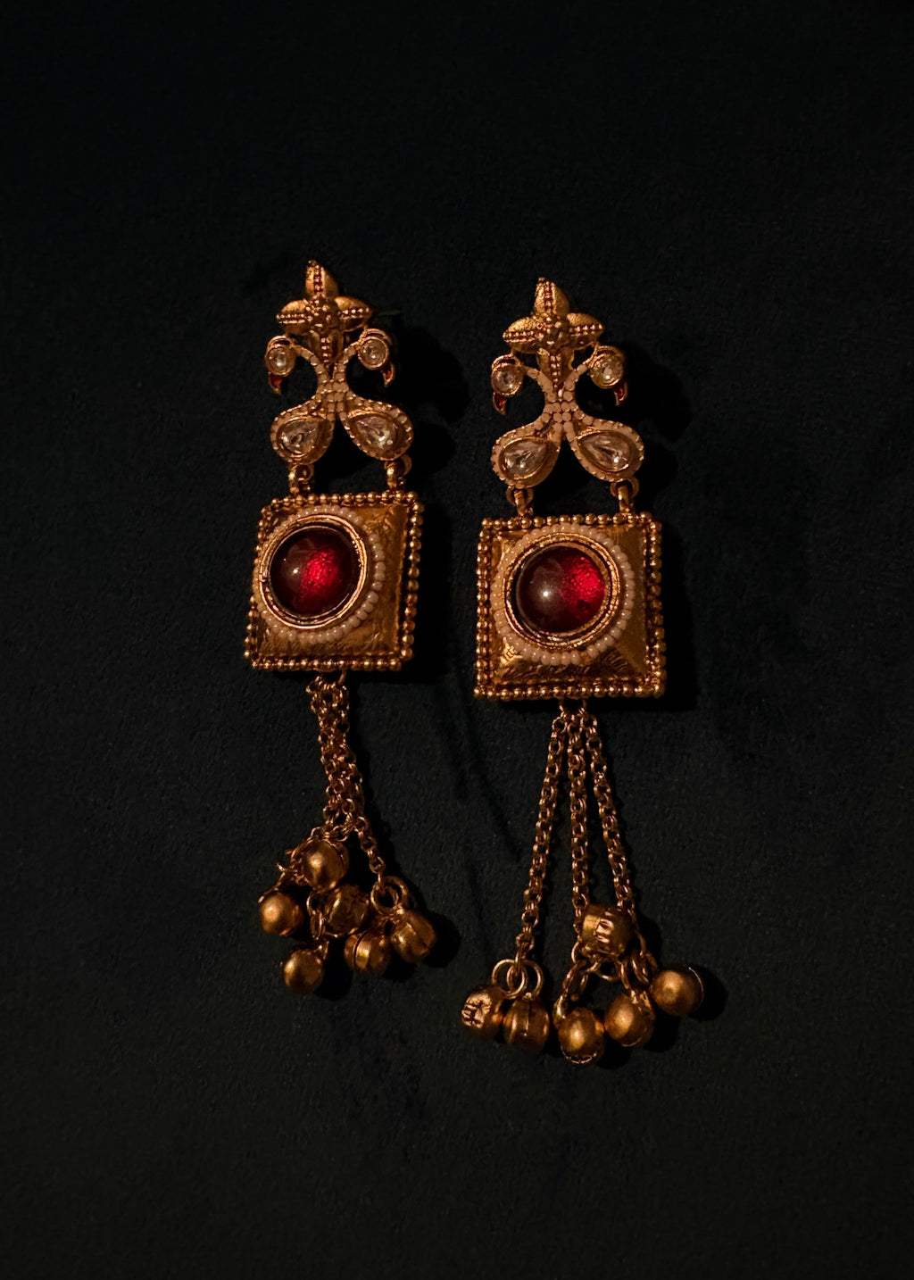 Gold Red Drop Earrings