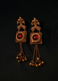 Gold Red Drop Earrings