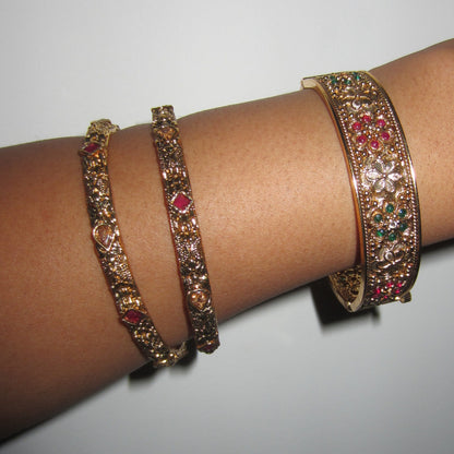 Gold Thin Pink and Red Bangles