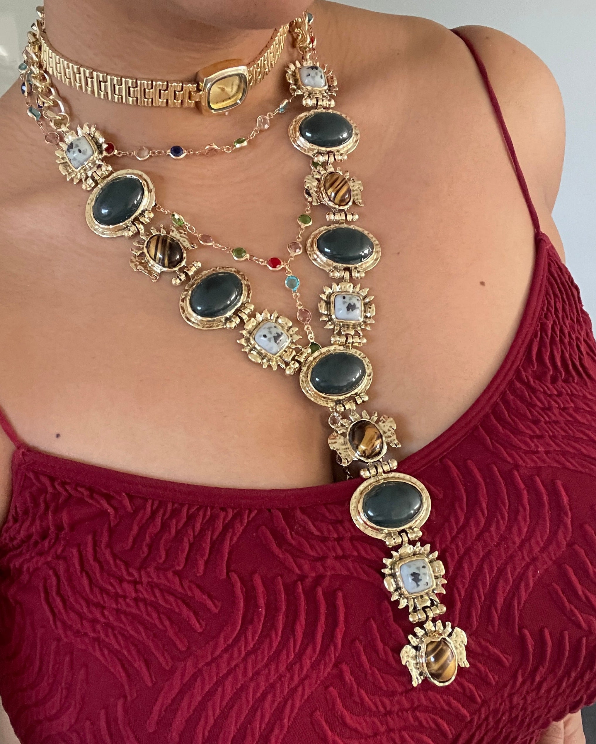 Gold Watch Necklace Chain Combo